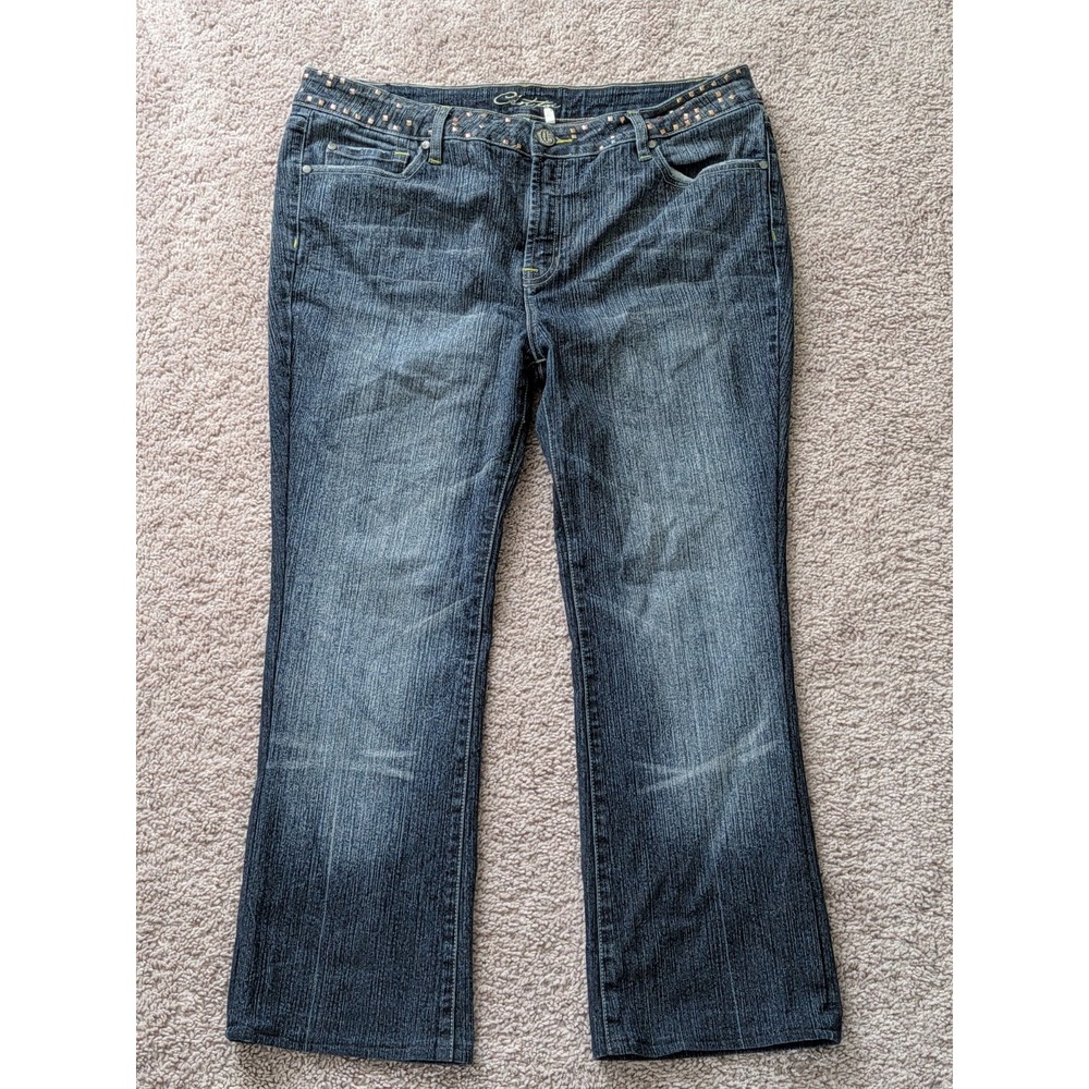C'est Toi Flare Jeans Womens XL (Fits 38x26) Studded Y2K Low Rise Faded Thighs